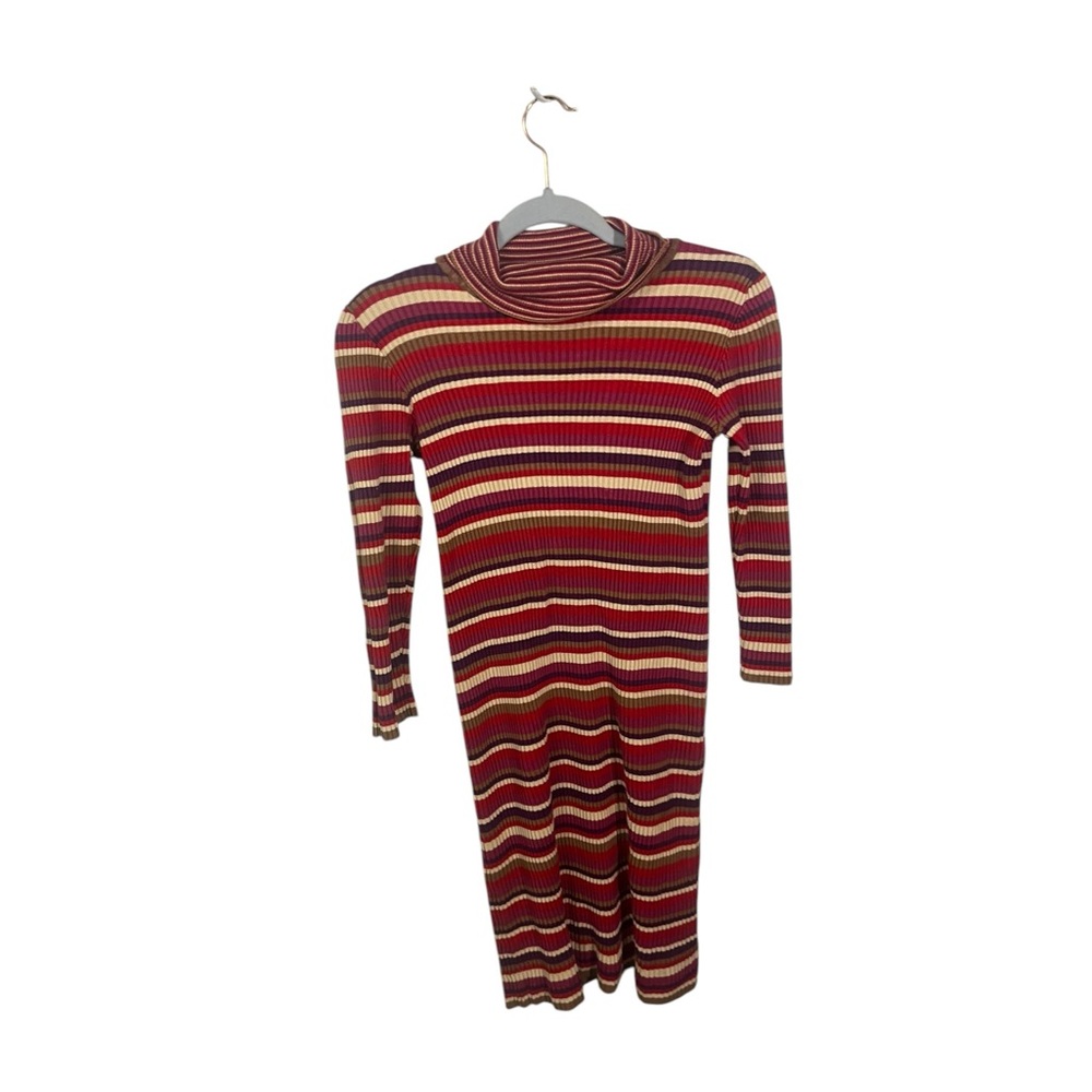 Lisa Says Gah Striped Multicolor Knit Turtleneck Dress